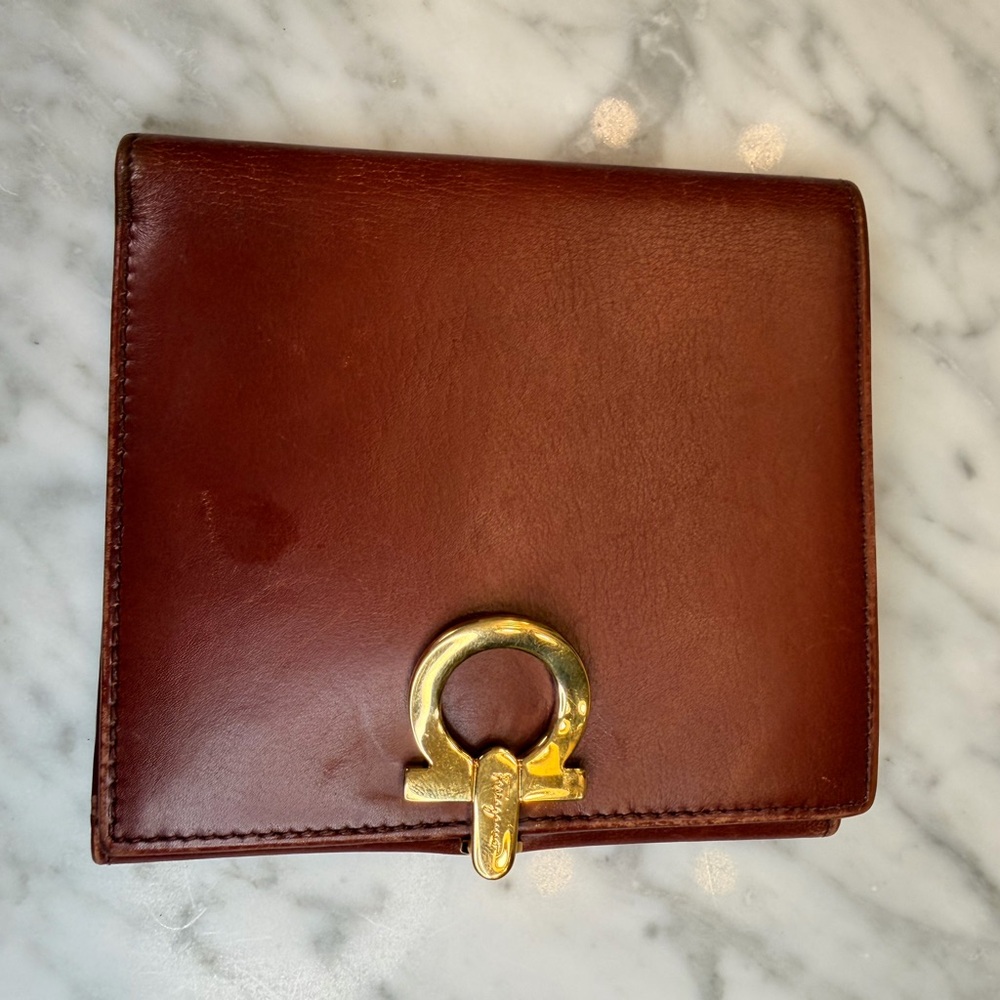 Salvatore Ferragamo Rich Brown Wallet with Gold Clasp EUC
